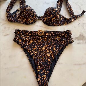 WeWoreWhat Tortoise Print Bikini - Black and Tan